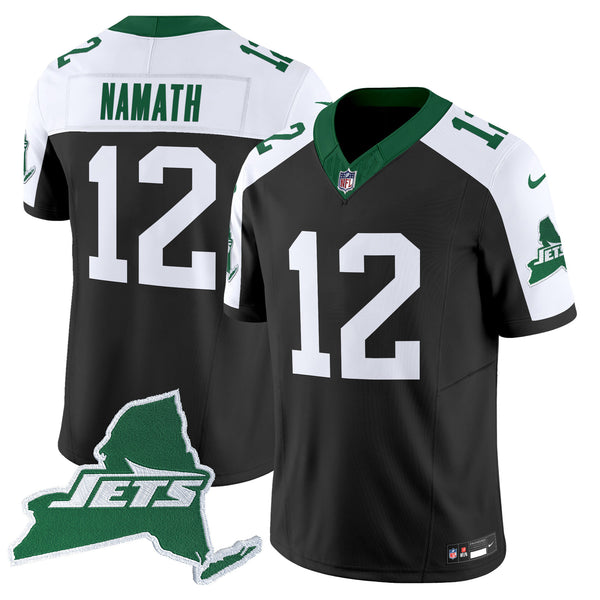 Men's New York Jets Home Patch Vapor Legacy Limited Jersey - All Stitched - Black Alternate - Joe Namath — view 1