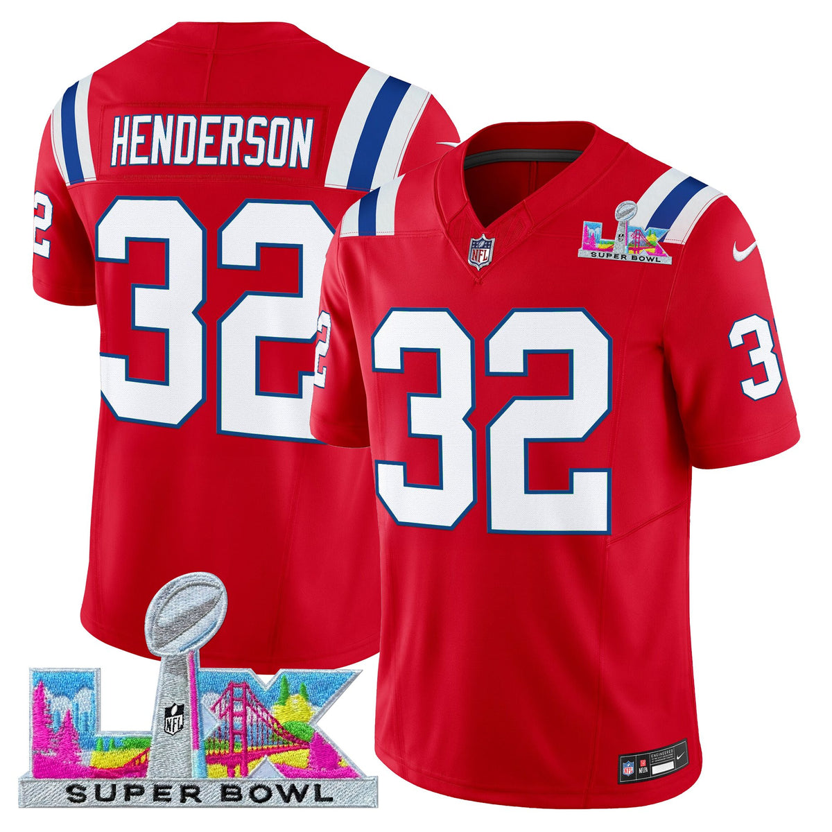 Men's New England Patriots Super Bowl LX Vapor Limited Jersey - All Stitched - Red - TreVeyon Henderson — view 1