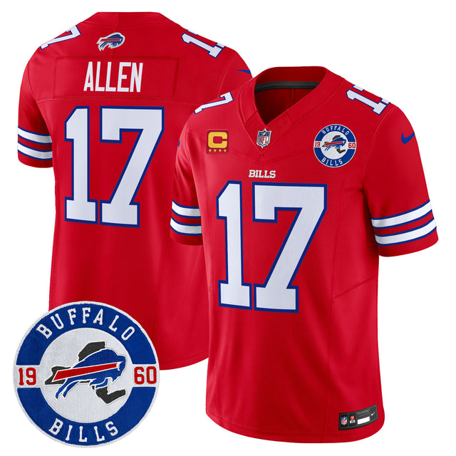 Men's Buffalo Bills 2024 Vapor Limited Jersey - Est. 1960 Patch - All Stitched - Red - Josh Allen — view 1