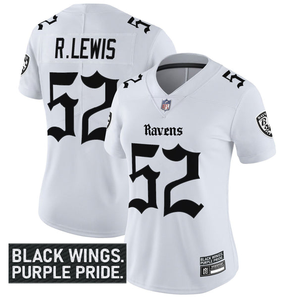 Women's Baltimore Ravens 'Gothic Nevermore Edition' Vapor Limited Jersey - All Stitched - White - Ray Lewis — view 1
