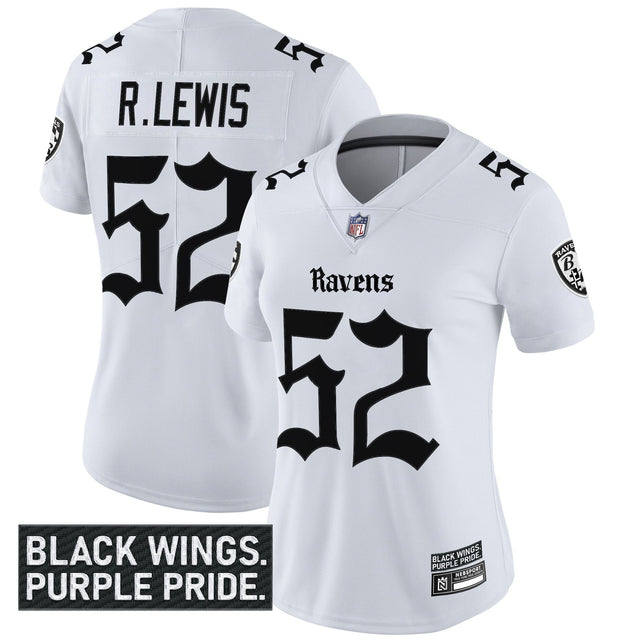 Women's Baltimore Ravens 'Gothic Nevermore Edition' Vapor Limited Jersey - All Stitched - White - Ray Lewis — view 1