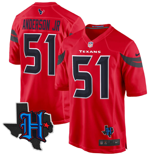 Men's Houston Texans 2024 Texas Patch Game Jersey - All Stitched - Red - Will Anderson Jr — view 1