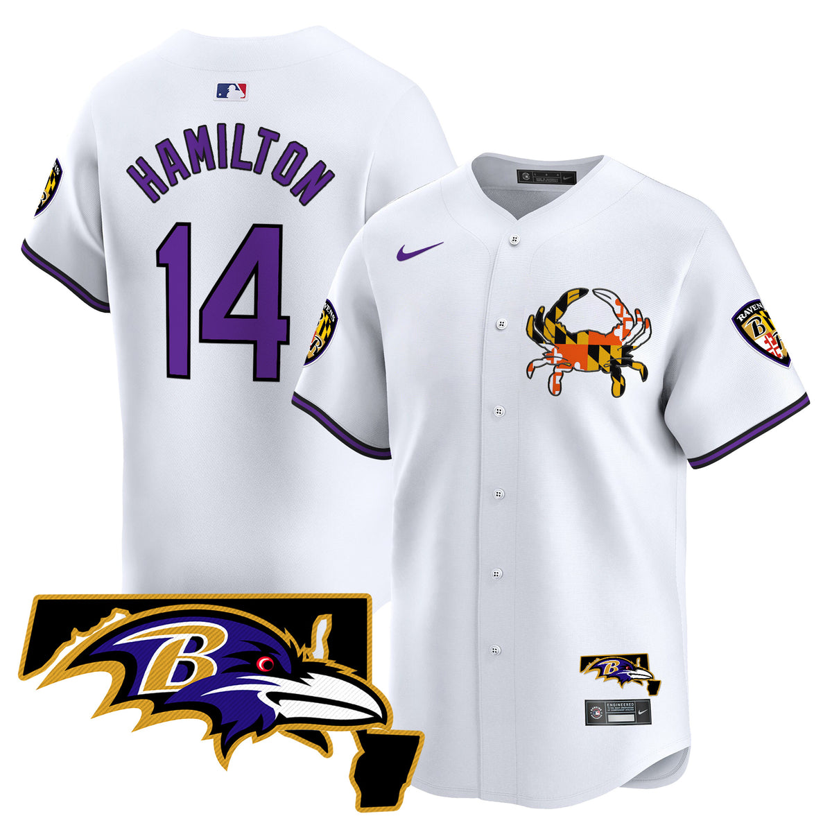 Men's Baltimore Ravens 2024 Vapor Premier Baseball Jersey V2 - All Stitched - White - Kyle Hamilton — view 1
