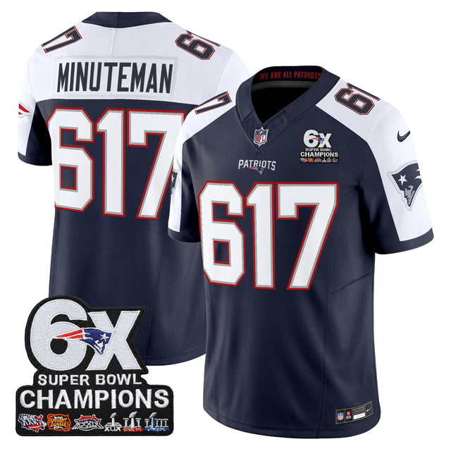 Men's New England Patriots 6-Time Champions Patch Vapor Limited Jersey - All Stitched - Navy Alternate - Minuteman 617 — view 1