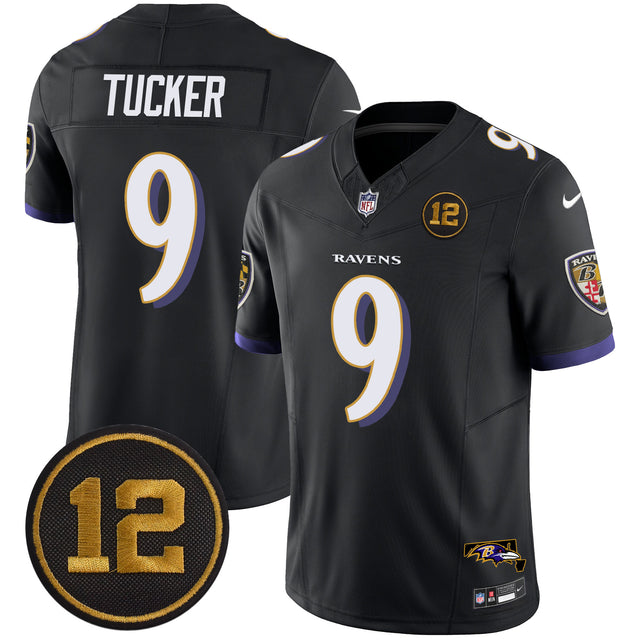 Men's Ravens Jacoby Jones Patch Vapor Limited Jersey - All Stitched - Black - Justin Tucker — view 1