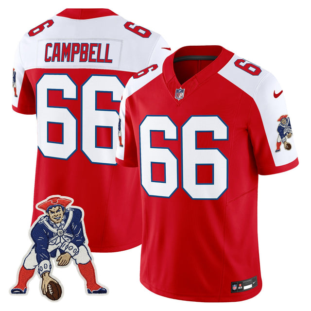 Men's New England Patriots Throwback Vapor Limited Jersey - All Stitched - Red Alternate - Will Campbell — view 1