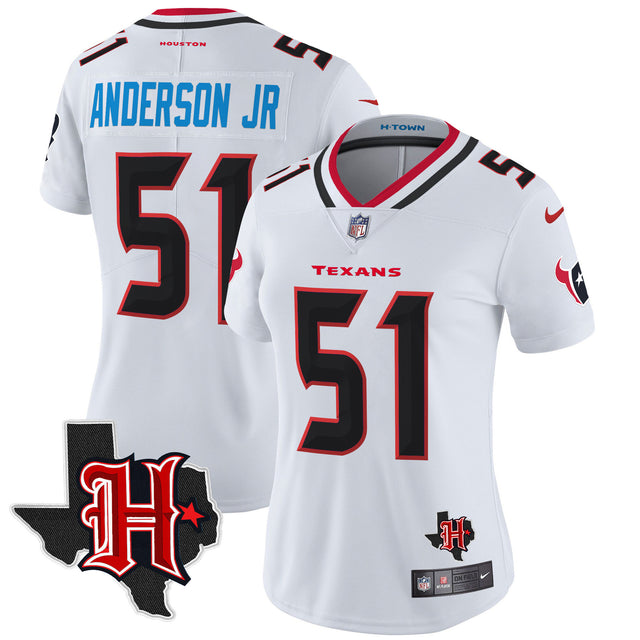 Women's Houston Texans 2024 Texas Patch Vapor Limited Jersey V5 - All Stitched - White - Will Anderson Jr — view 1