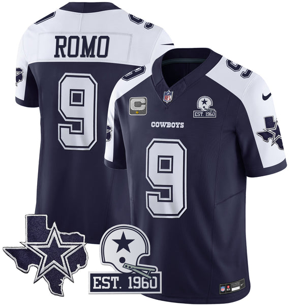 Men's Cowboys Throwback Texas Patch Vapor Limited Jersey - All Stitched - Alternate Navy - Tony Romo — view 1