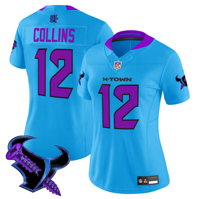 Women's Houston Texans 2025 DJ Screw Vapor Limited Jersey - All Stitched - Blue - Nico Collins — view 1