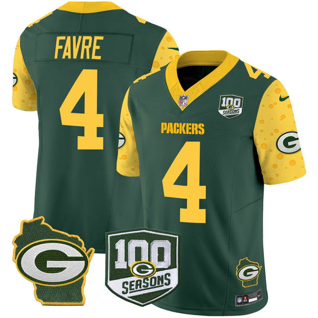 Men's Packers 100th Season & Home Patch Cheese Vapor Limited Jersey – All Stitched - Green - Brett Favre — view 1