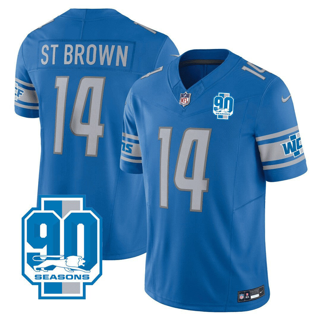 Men's Detroit Lions 90th Year Patch Jersey - All Stitched - Blue - St. Brown — view 1