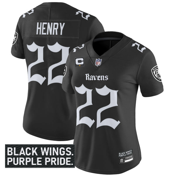 Women's Baltimore Ravens 'Gothic Nevermore Edition' Vapor Limited Jersey - All Stitched - Black - Derrick Henry — view 1