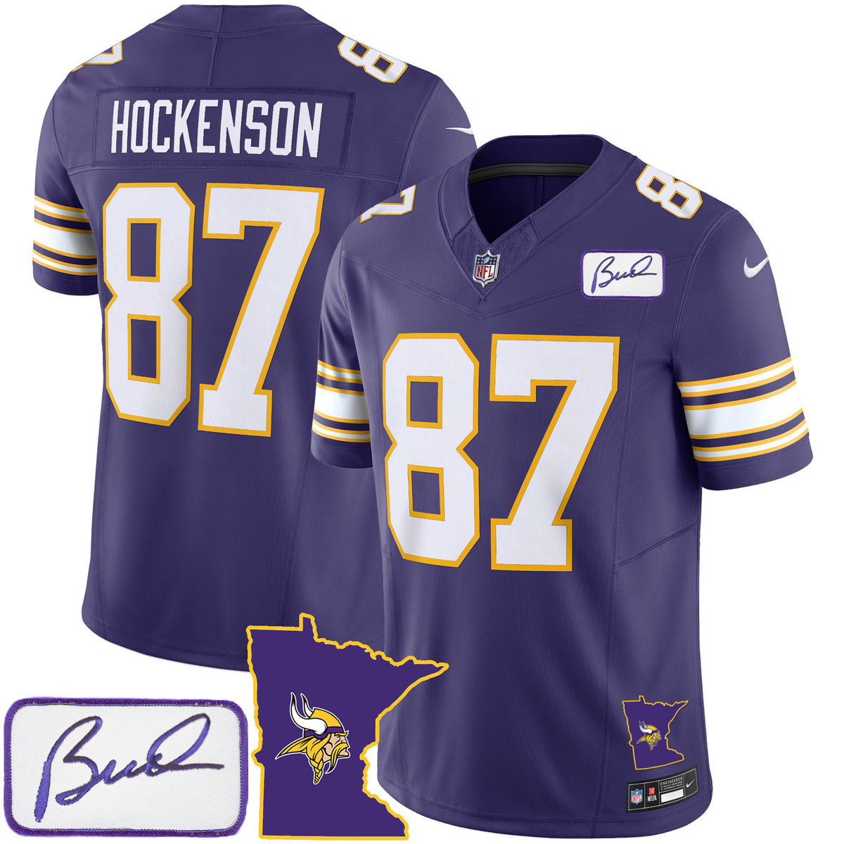 Men's Vikings Bud Grant Patch Classic Limited Jersey V2 - All Stitched - Purple - T.J. Hockenson — view 1