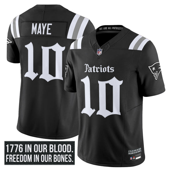 Men's New England Patriots 'Gothic Revolution Edition' Vapor Limited Jersey - All Stitched - Black - Drake Maye — view 1