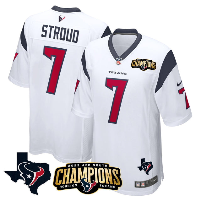 Men's Houston Texans 2023 AFC South Champions Patch Game Jersey - All Stitched - White - C.J. Stroud — view 1