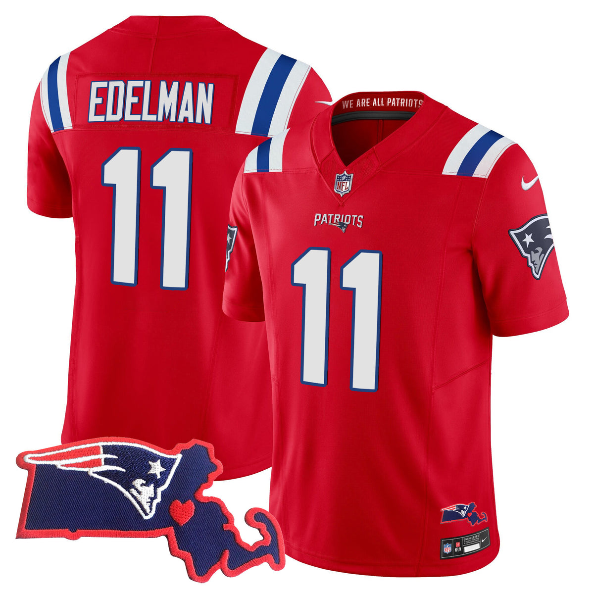Women's Patriots Bill Belichick SB 36, 38, 39, 49, 51 Champions Vapor Jersey - All Stitched - Red - Julian Edelman — view 1