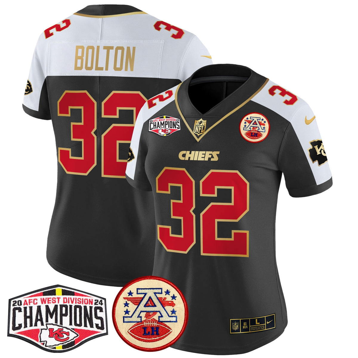 Women's Chiefs 2024 AFC West Division Champions Patch Vapor Limited Jersey - All Stitched - Black Alternate - Nick Bolton — view 1