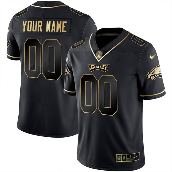Eagles Gold & Split Custom Name and Number - All Stitched - Black Gold — view 1