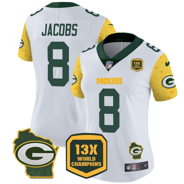 Women's Packers Cheese Vapor Limited Jersey – All Stitched - White - Josh Jacobs — view 1