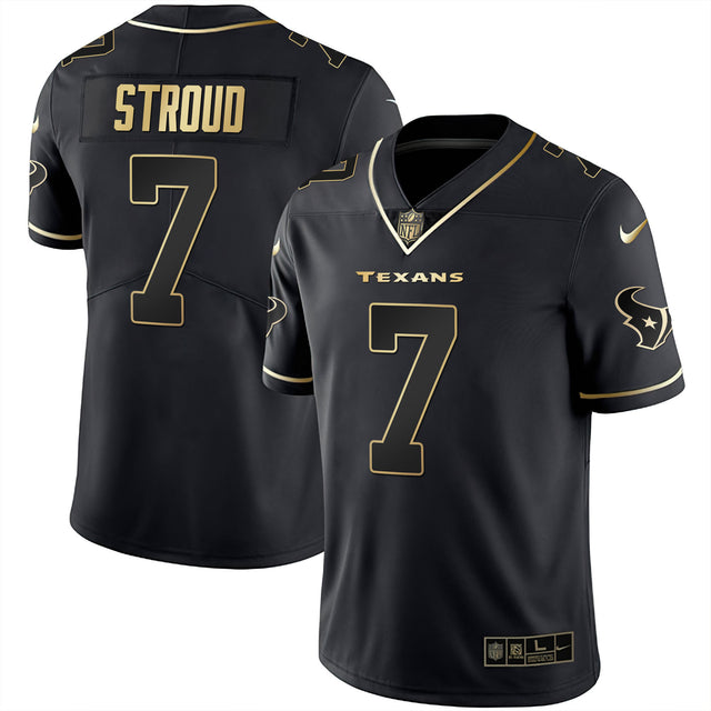 C.J. Stroud Houston Texans Black Gold Jersey - All Stitched - Black Gold — view 1