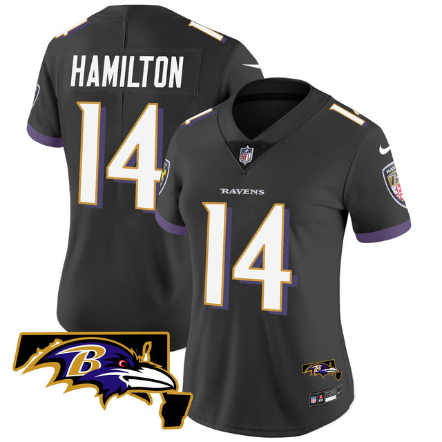Women's Ravens Maryland Patch Vapor Limited Jersey - All Stitched - Black - Kyle Hamilton — view 1