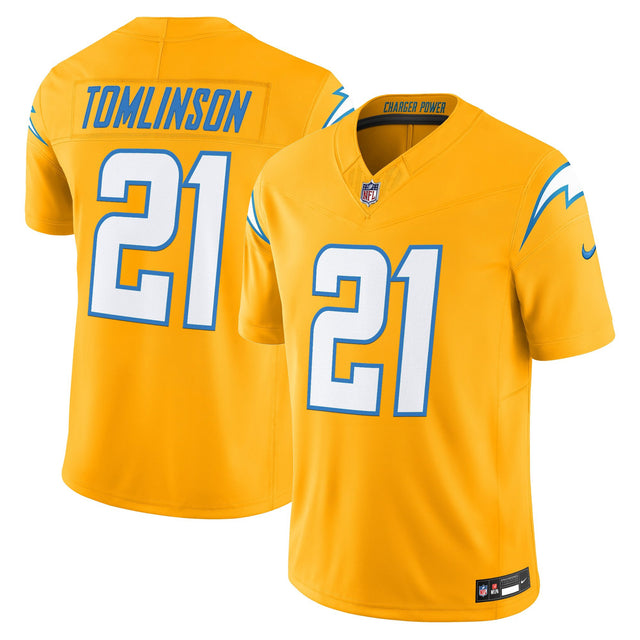 Men's Los Angeles Chargers 2025 Alternate Charger Power Vapor Limited Jersey - All Stitched - Gold - LaDainian Tomlinson — view 1