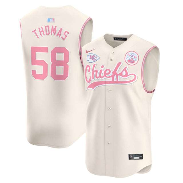 Unisex Chiefs Bubblegum Pink Vapor Premier Sleeveless Jersey - All Stitched - Cream - Derrick Thomas — view 1