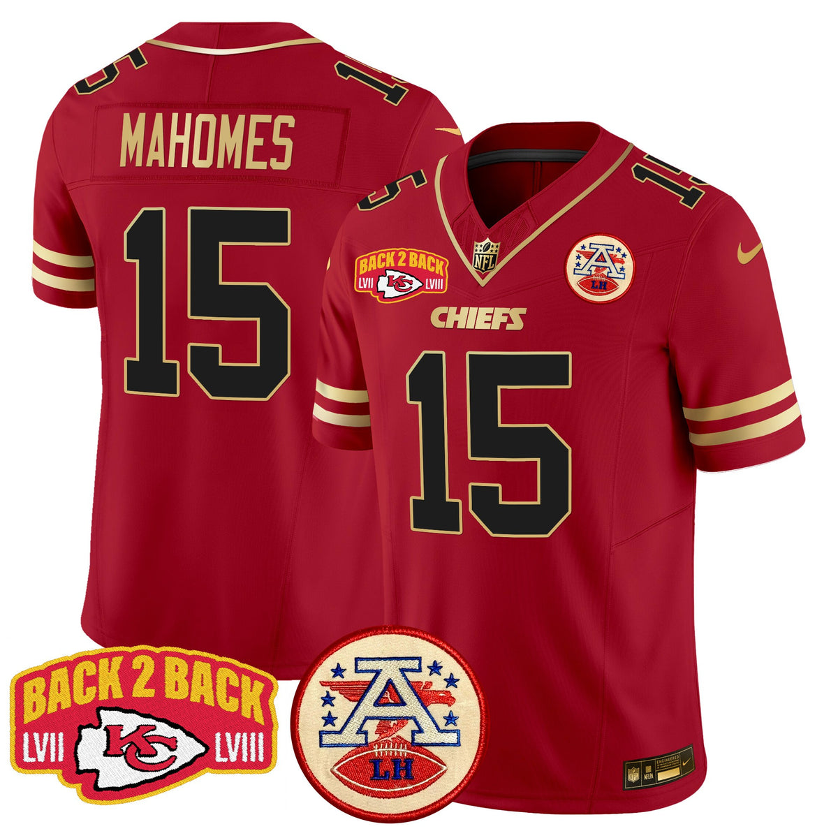 Men's Chiefs Super Back 2 Back Patch Vapor Limited Jersey - All Stitched - Black Red - Patrick Mahomes — view 1