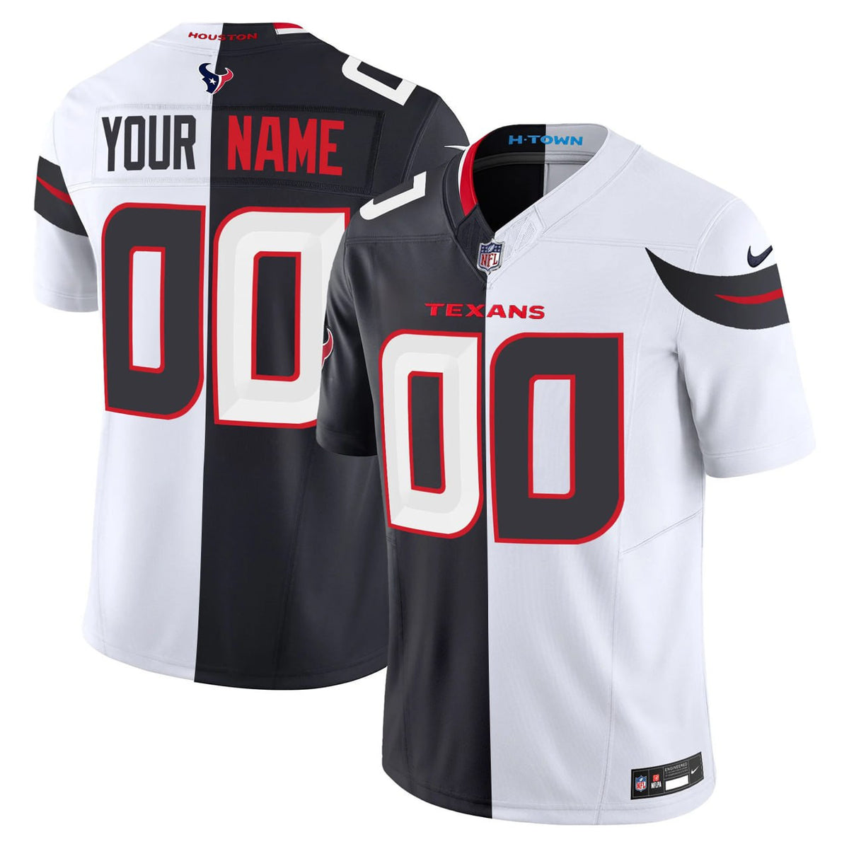 Houston Texans Split Dark Blue And White Custom Jersey - All Stitched - Split — view 1