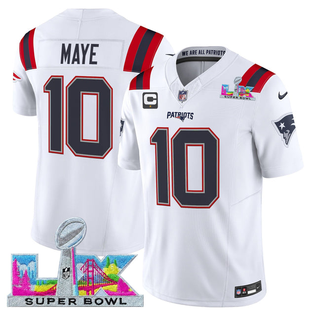 Men's New England Patriots Super Bowl LX Vapor Limited Jersey - All Stitched - White - Drake Maye — view 1