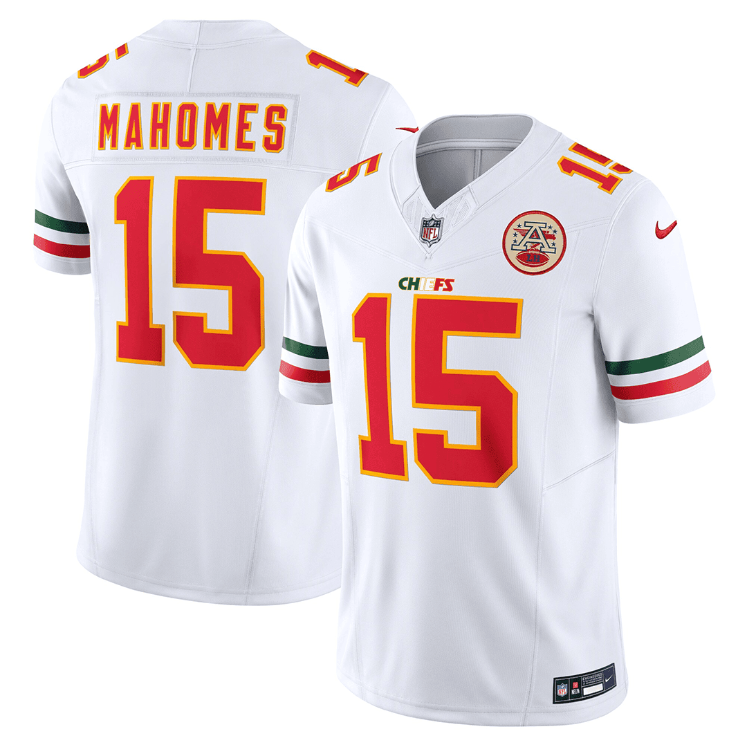 Men’s Kansas City Chiefs Mexico Edition Vapor Limited Jersey - All Stitched - White - Patrick Mahomes — view 1