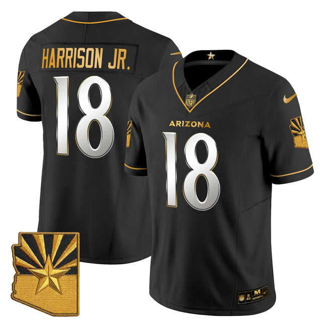 Men's Arizona Cardinals 2025 Rivalries Gold Vapor Limited Jersey - All Stitched - Black Limited - Marvin Harrison Jr — view 1