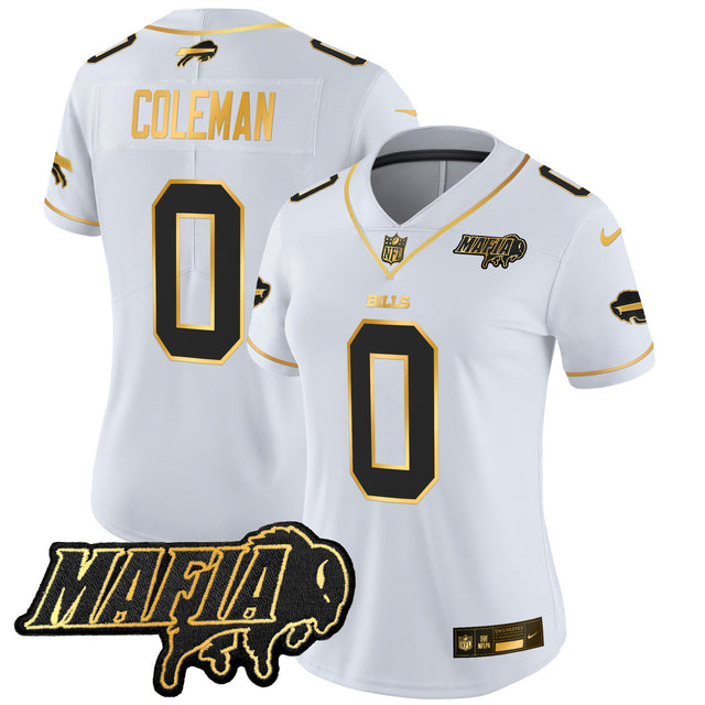 Women's Buffalo Bills 2025 Bills Mafia Patch Gold Vapor Limited Jersey - All Stitched - White Gold - Keon Coleman — view 1