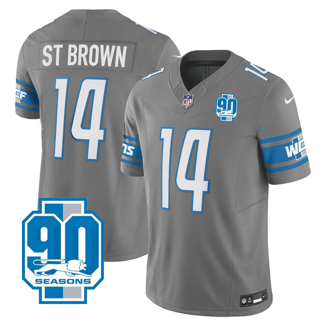 Men's Detroit Lions 90th Year Patch Jersey - All Stitched - Gray - St. Brown — view 1