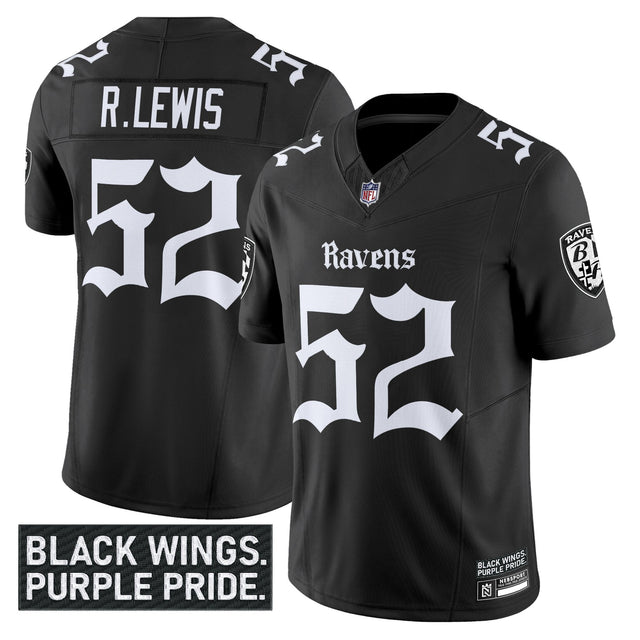 Men's Baltimore Ravens 'Gothic Nevermore Edition' Vapor Limited Jersey - All Stitched - Black - Ray Lewis — view 1