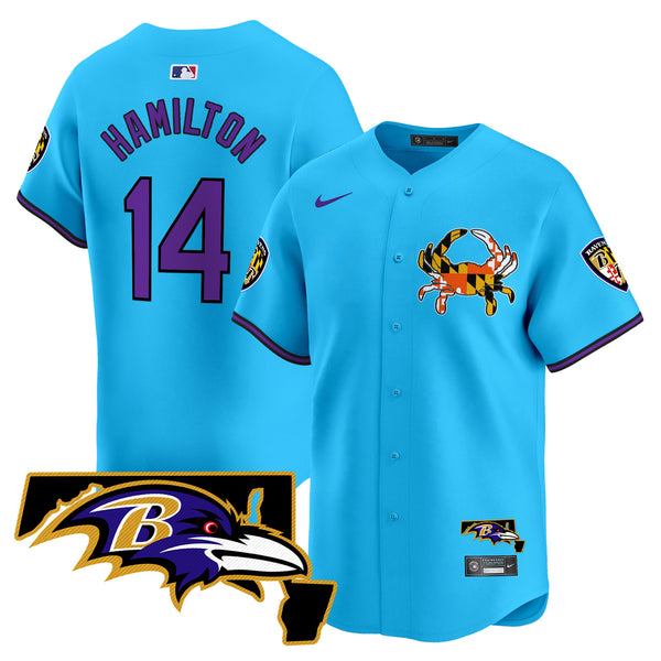 Men's Baltimore Ravens 2024 Vapor Premier Baseball Jersey V2 - All Stitched - Light Blue - Kyle Hamilton — view 1