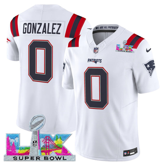 Men's New England Patriots Super Bowl LX Vapor Limited Jersey - All Stitched - White - Christian Gonzalez — view 1