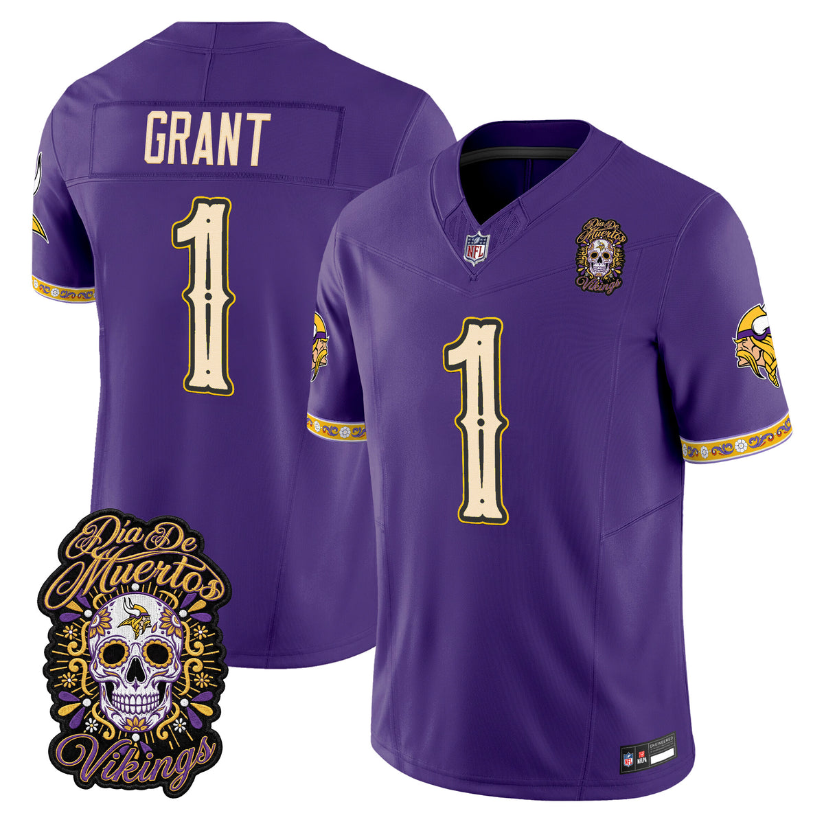 Men's Minnesota Vikings Día de los Muertos Vapor Limited Jersey - All Stitched - Purple - Bud Grant — view 1