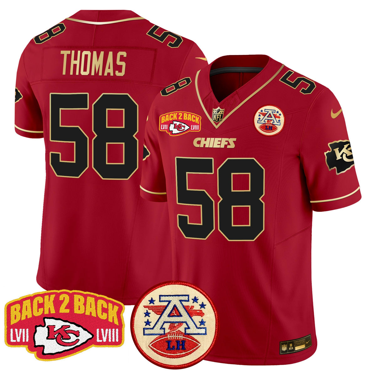 Men's Chiefs Super Back 2 Back Patch Vapor Limited Jersey - All Stitched - Red Special - Derrick Thomas — view 1
