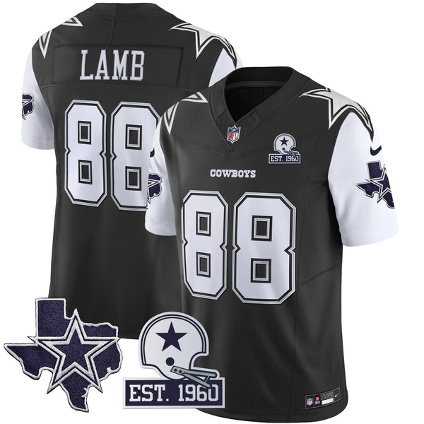 Men's Cowboys Throwback Texas Patch Vapor Limited Jersey - All Stitched - Black - CeeDee Lamb — view 1