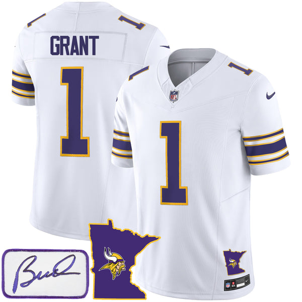 Men's Vikings Bud Grant Patch Classic Limited Jersey V2 - All Stitched - White - Bud Grant — view 1