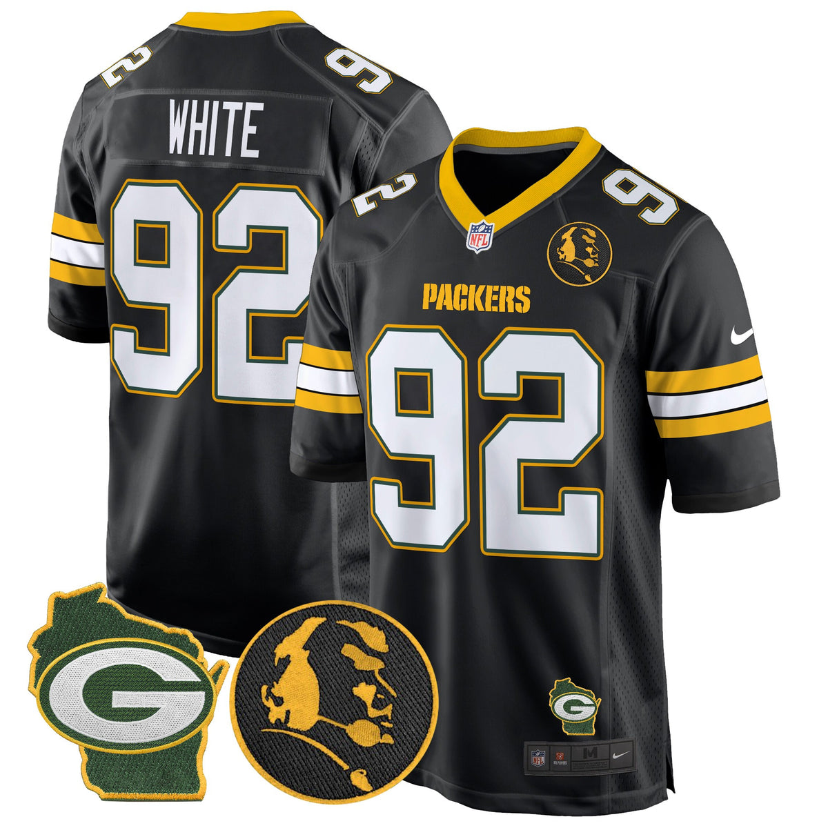 Men's Packers John Madden & Home Patch Game Jersey - All Stitched - Black - Reggie White — view 1