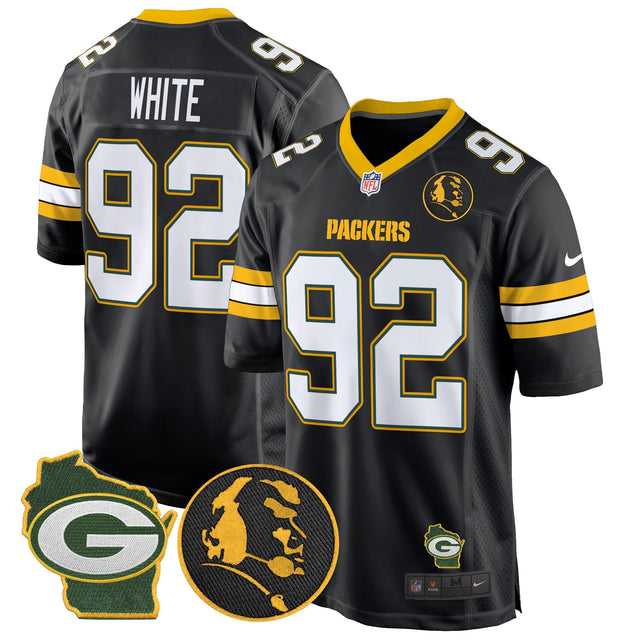Men's Packers John Madden & Home Patch Game Jersey - All Stitched - Black - Reggie White — view 1