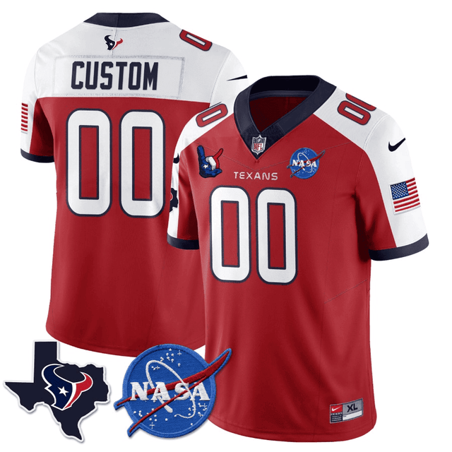 Houston Texans Nasa Patch City Edition Custom Jersey - All Stitched - Red Alternate — view 1