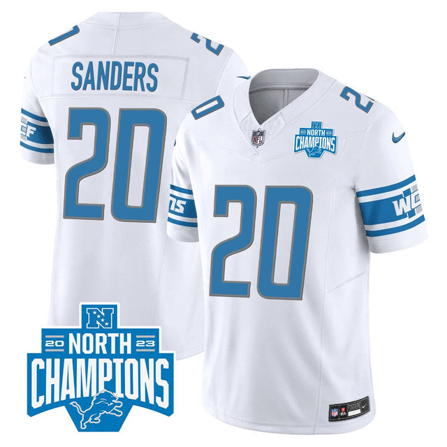 Men's Detroit Lions 2023 NFC North Division Champions Patch Vapor Jersey - All Stitched - White - Barry Sanders — view 1