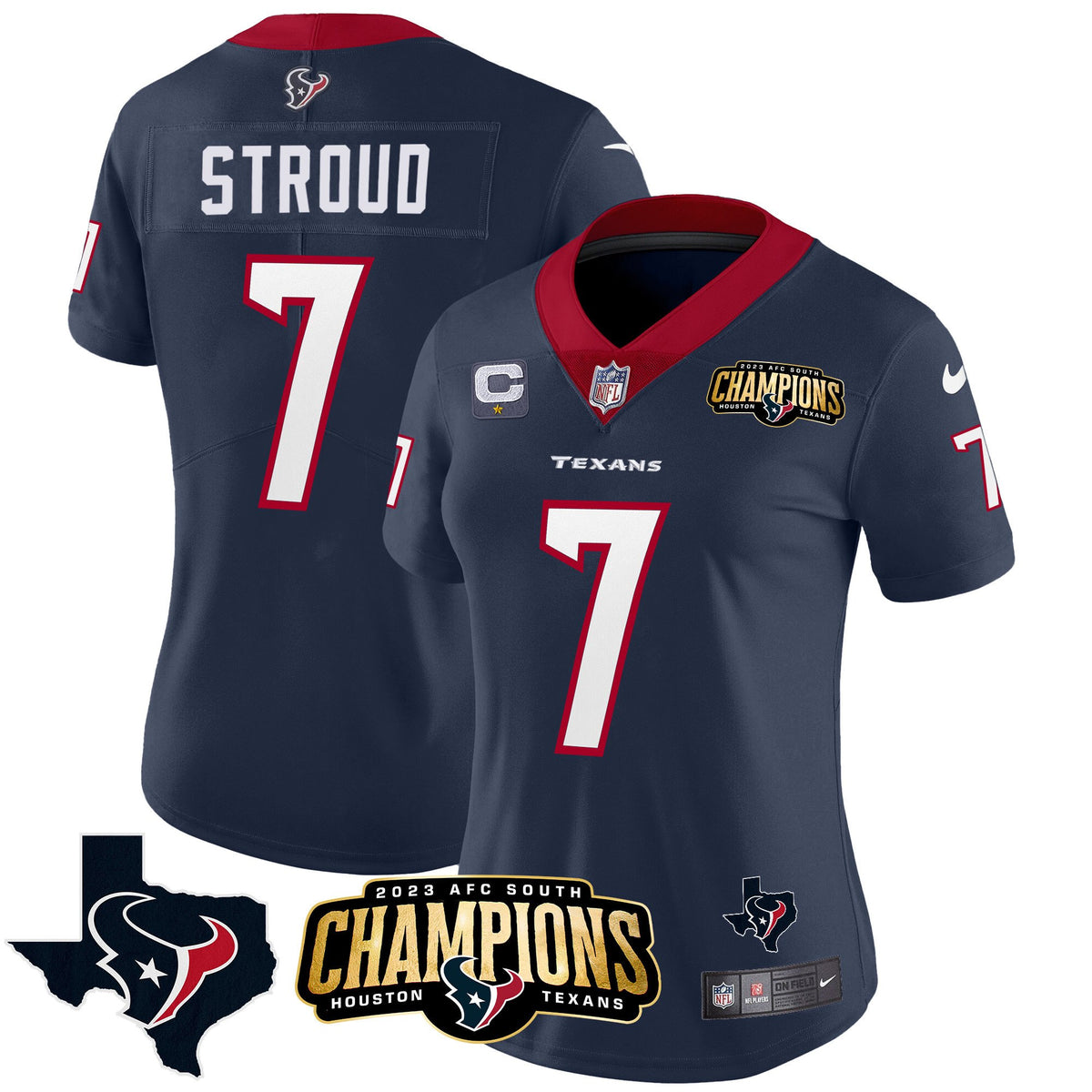 Women's Houston Texans 2023 AFC South Champions Patch Vapor Jersey - All Stitched - Navy - C.J. Stroud — view 1
