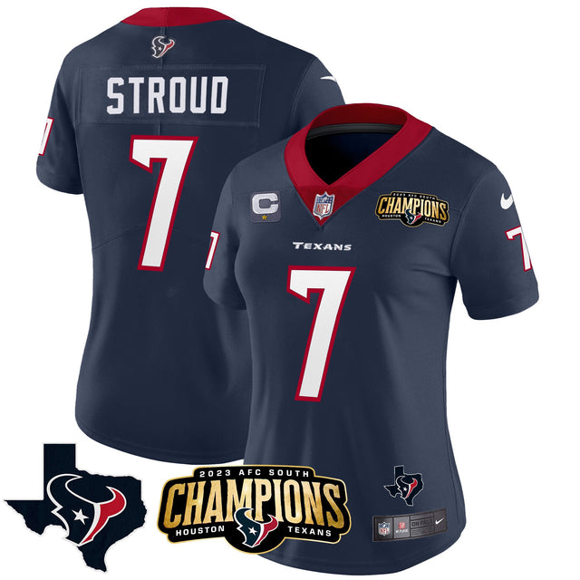 Women's Houston Texans 2023 AFC South Champions Patch Vapor Jersey - All Stitched - Navy - C.J. Stroud — view 1