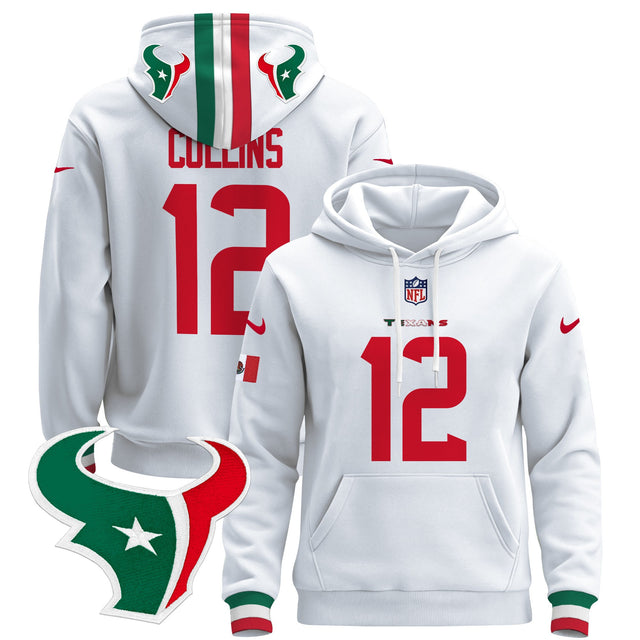 Men's Houston Texans Mexico 2024 Pullover Hoodie - All Stitched - White - Nico Collins — view 1
