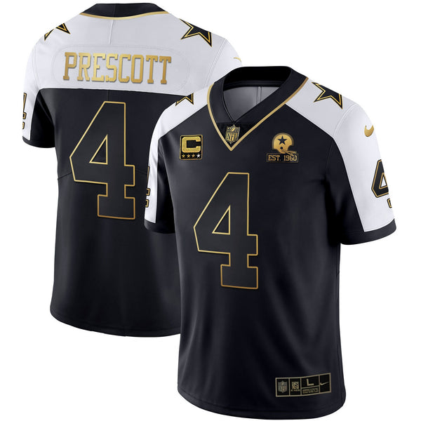 Men's Cowboys Gold & Split Vapor Est 1960 Patch Jersey - All Stitched - Black Alternate - Dak Prescott — view 1
