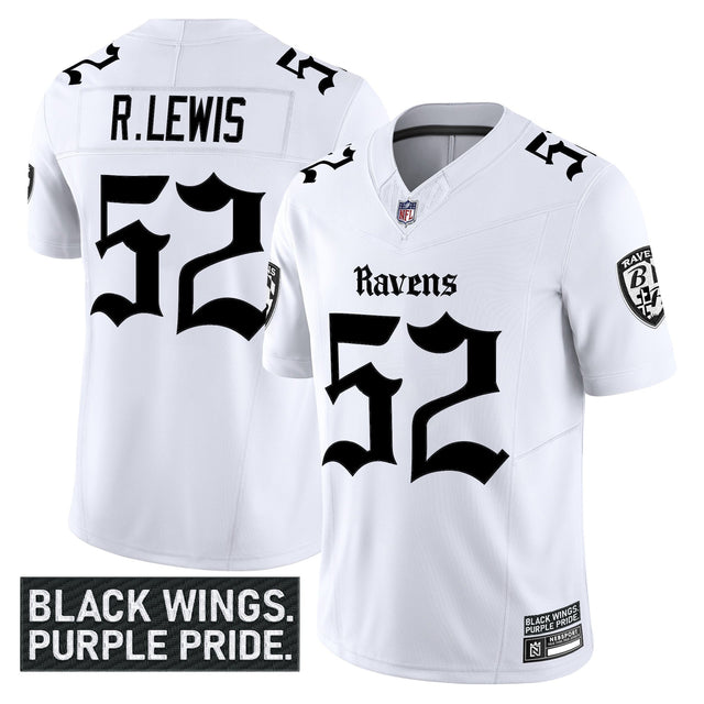 Men's Baltimore Ravens 'Gothic Nevermore Edition' Vapor Limited Jersey - All Stitched - White - Ray Lewis — view 1